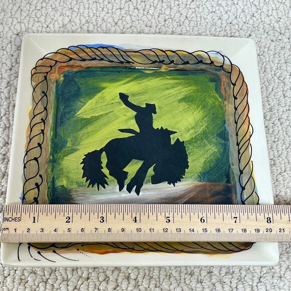 Artables Original Piece Handpainted Cowboy Plate Dish Decor 10" Square Ceramic - Picture 2 of 3
